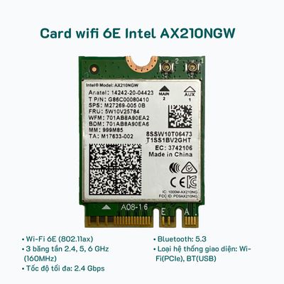 Card wifi bluetooth 3 băng tần Intel AX210 NGW Wifi 6E Bluetooth 5.3