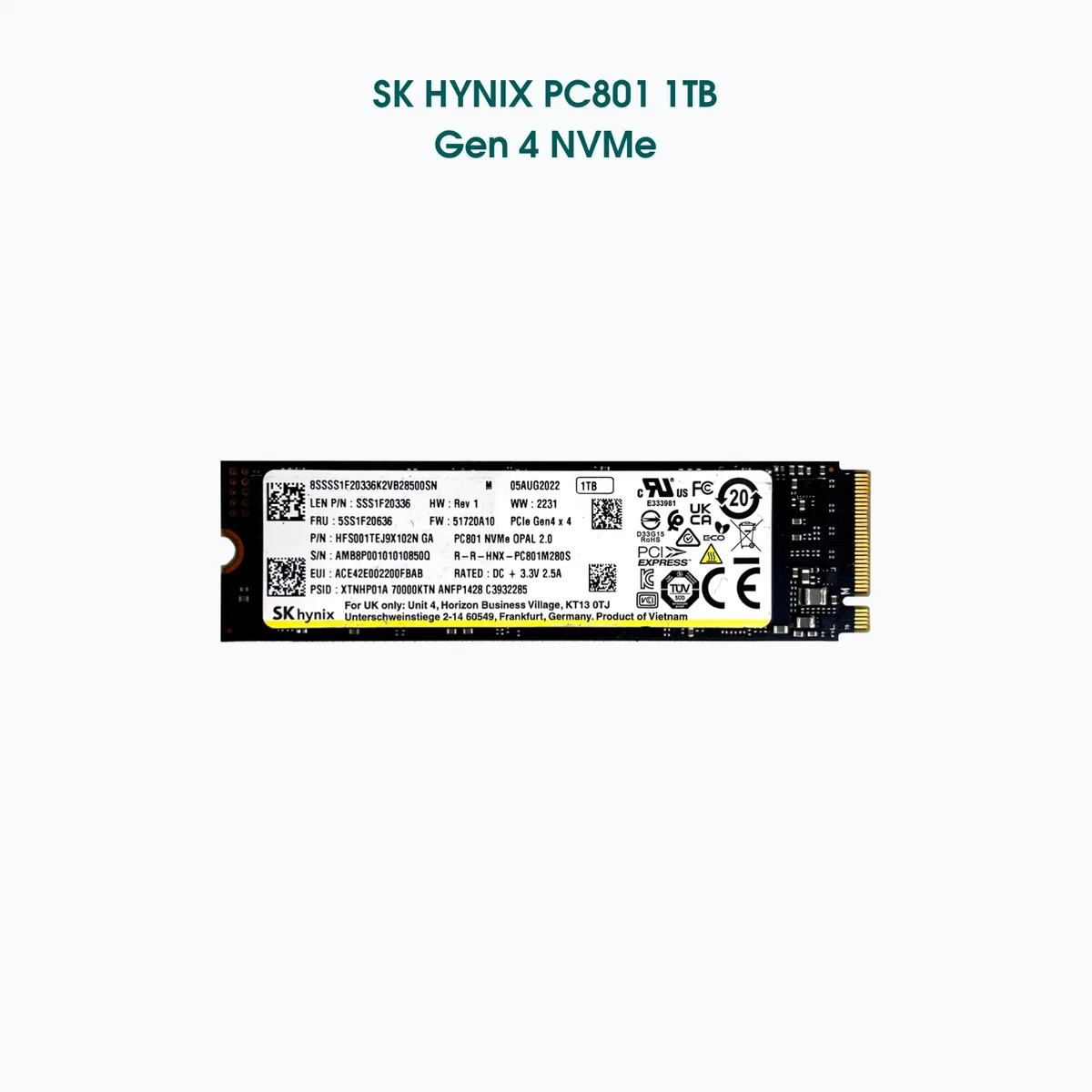 ほぼ新品 NVMe PCI 4.0 1TB SSD SKhynix PC801-